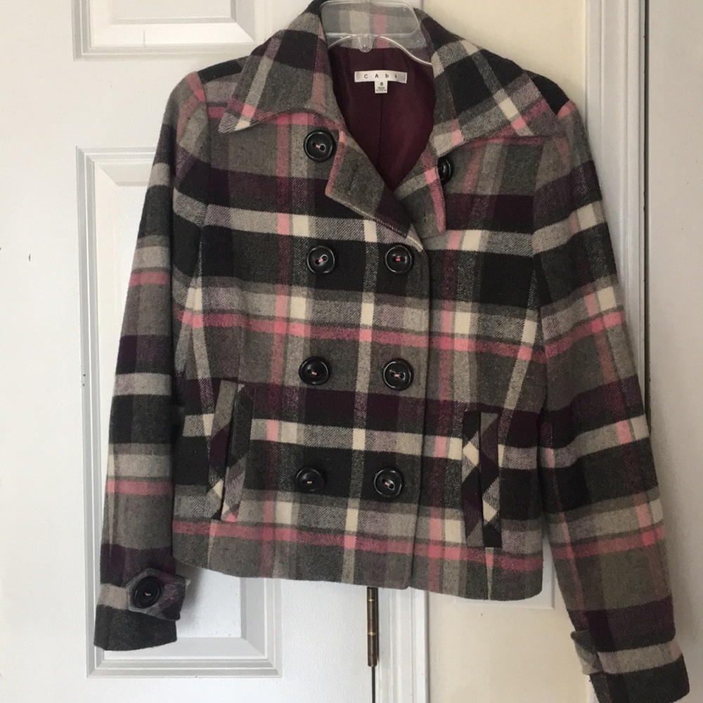 CAbi Plaid Wool Peacoat Size 8